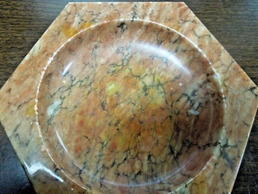 r593 Vintage,Mid Century Octagon shaped Marble Ashtray Heavy Orange,RARE,7” Octagon