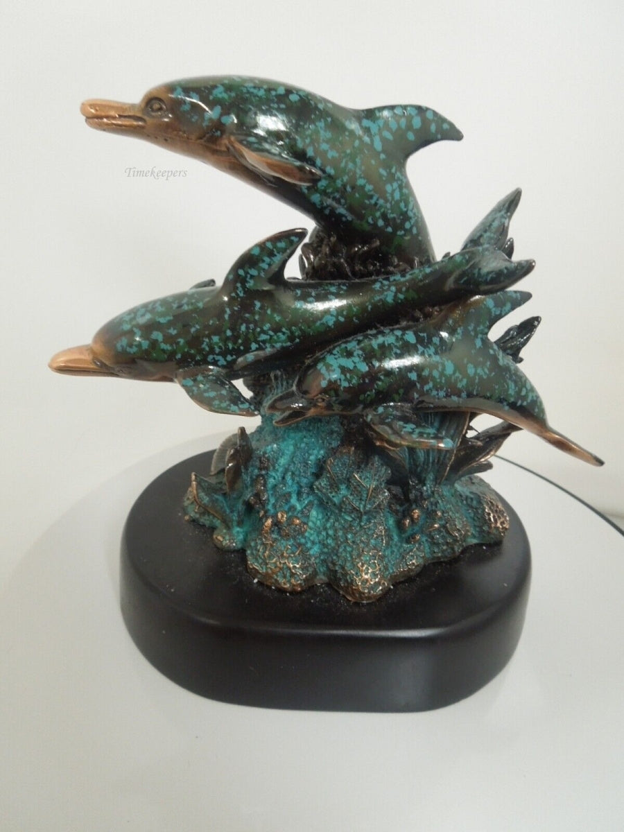 r982 Copper Color Three Dolphins Swimming By Coral Reef Statue 5"