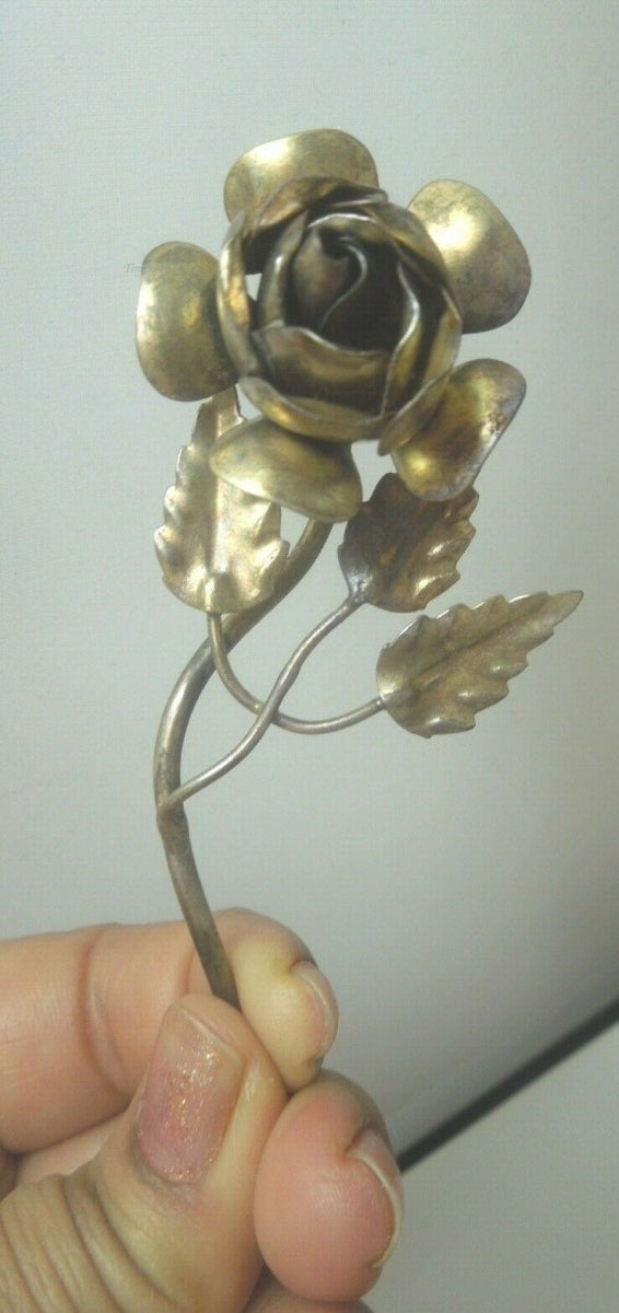 q492 Vintage Rose Shape Brooch Pin Sterling Silver 925