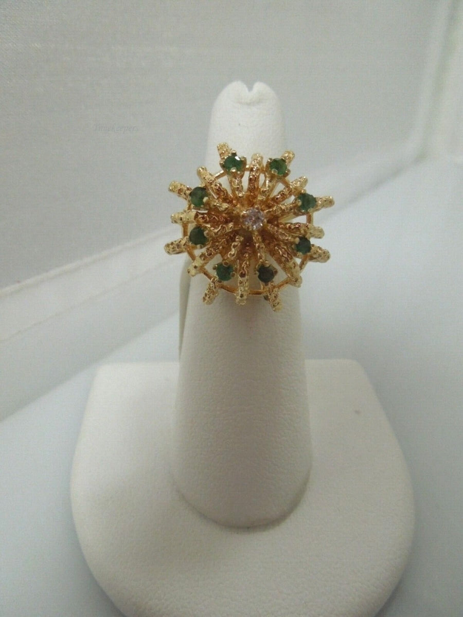 r509 Vintage 14k Yellow Gold Dome Emerald Diamond Ring Size 5.5(USA) Signed