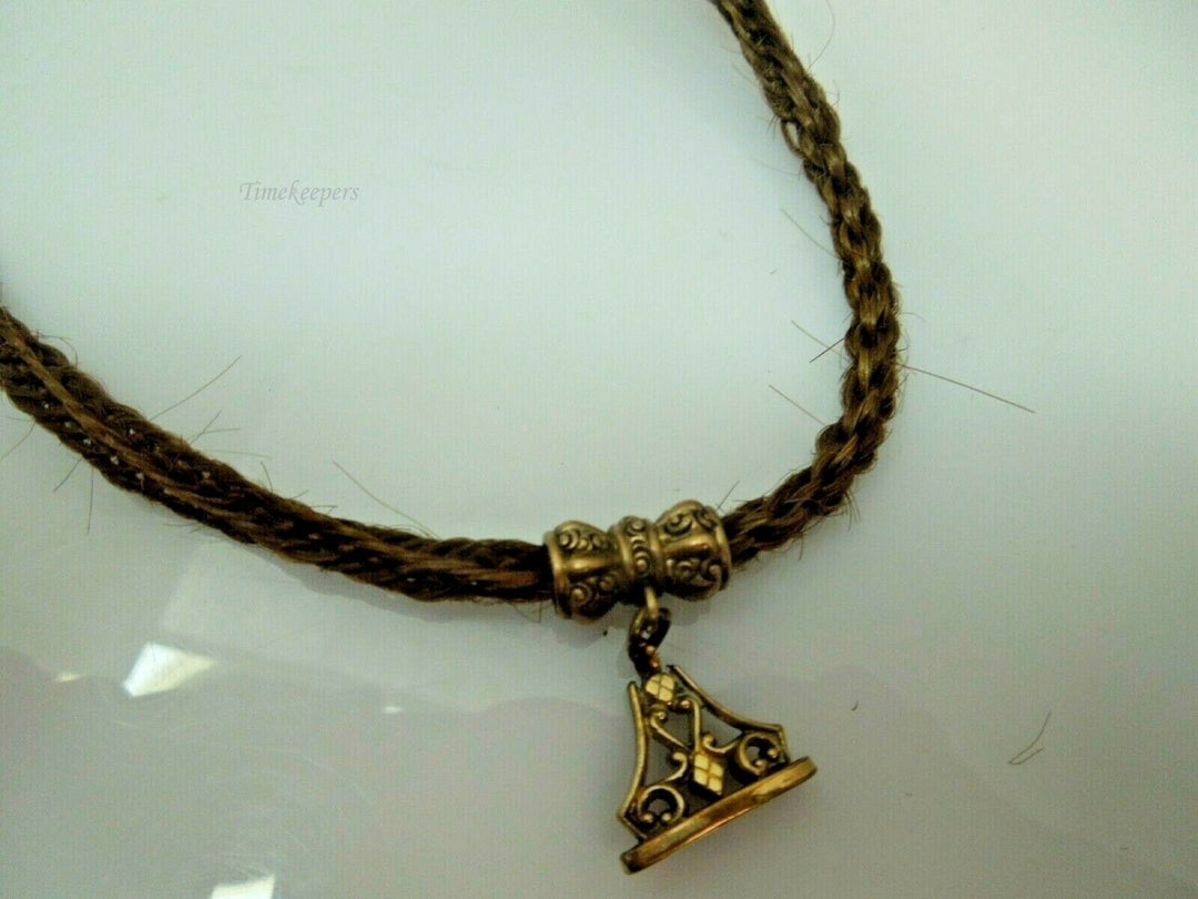 c591 Handsome Victorian Era Woven Hair Vest Chain with Gold Filled Pendant