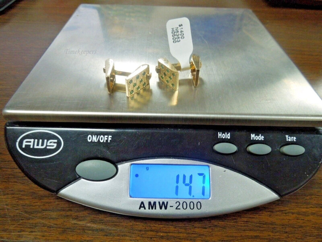 r520 Vintage 14k Yellow Gold Emerald Cufflinks Signed 14.7g