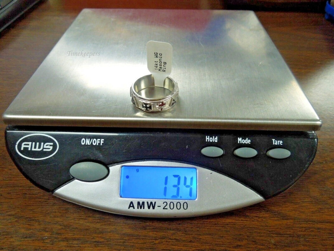 r537 Vintage 14kt White Gold Masonic Men's Ring Size 10(USA) 13.4g 7.7 mm