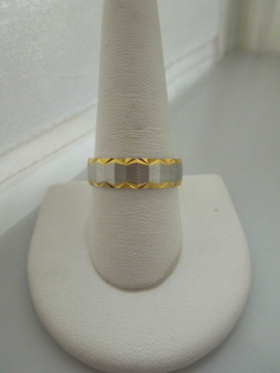 r496 Vintage Keepsake 14k White Yellow Gold Etched Wedding Band Size 10