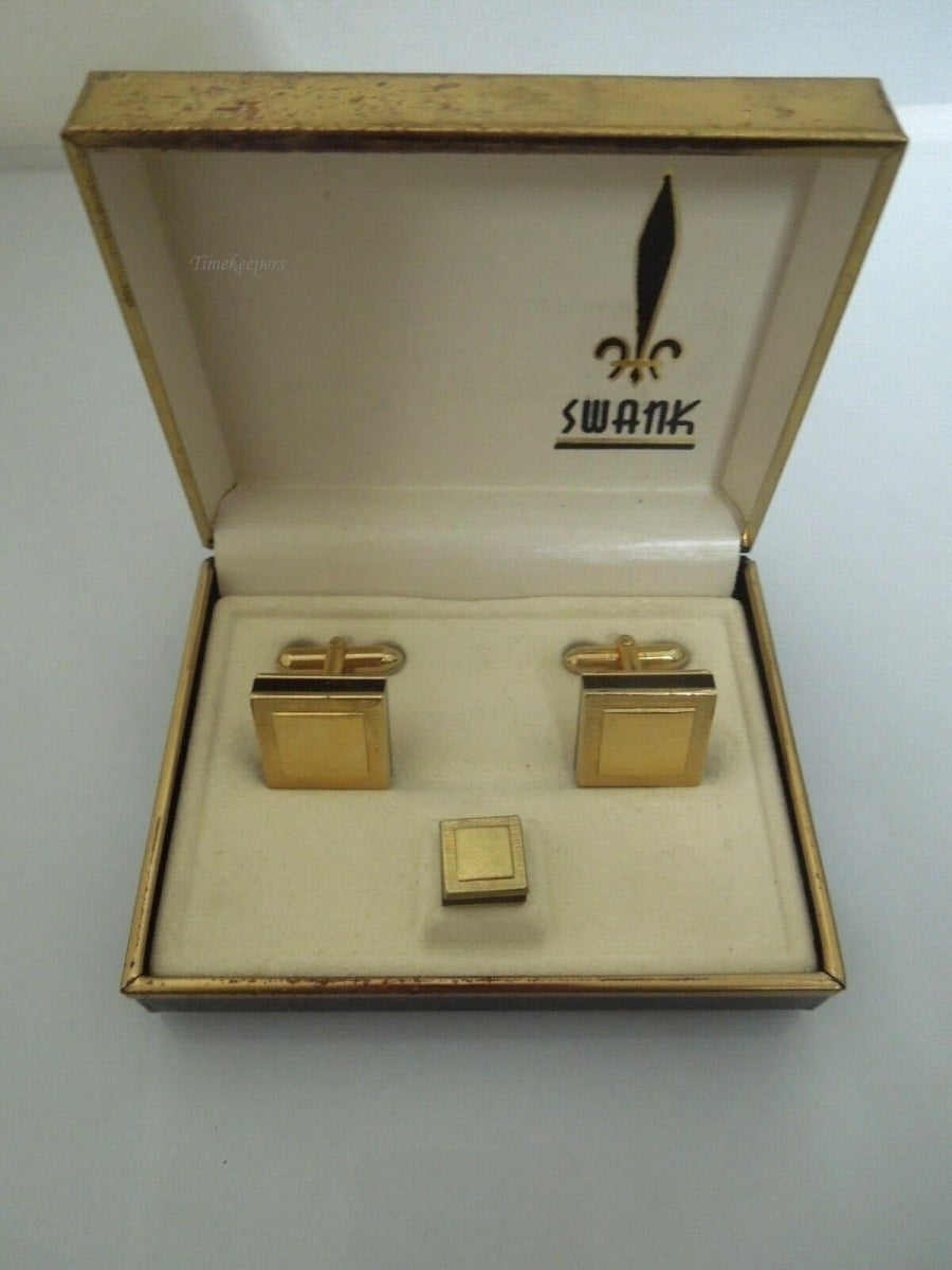 r695 Vintage Swank Gold Tone Cufflinks and Tie tack in Original Box