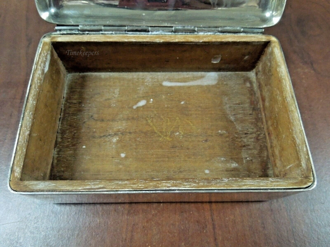 r270 Antique Heavy Silvertone Trinket Jewelry Box with Wooden Box insert