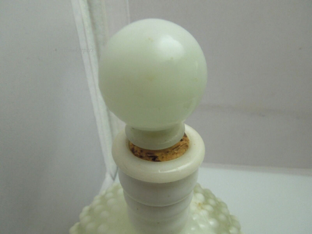 r398 Vintage Fenton White Moonstone Opalescent Hobnail Vanity Perfume Bottle w/ Stopper 6.5”