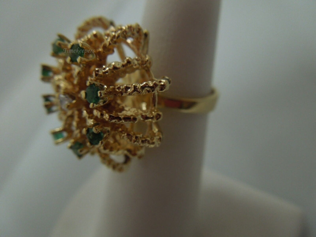r509 Vintage 14k Yellow Gold Dome Emerald Diamond Ring Size 5.5(USA) Signed