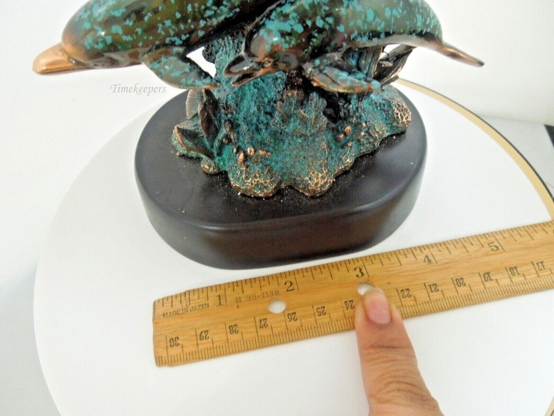 r982 Copper Color Three Dolphins Swimming By Coral Reef Statue 5"