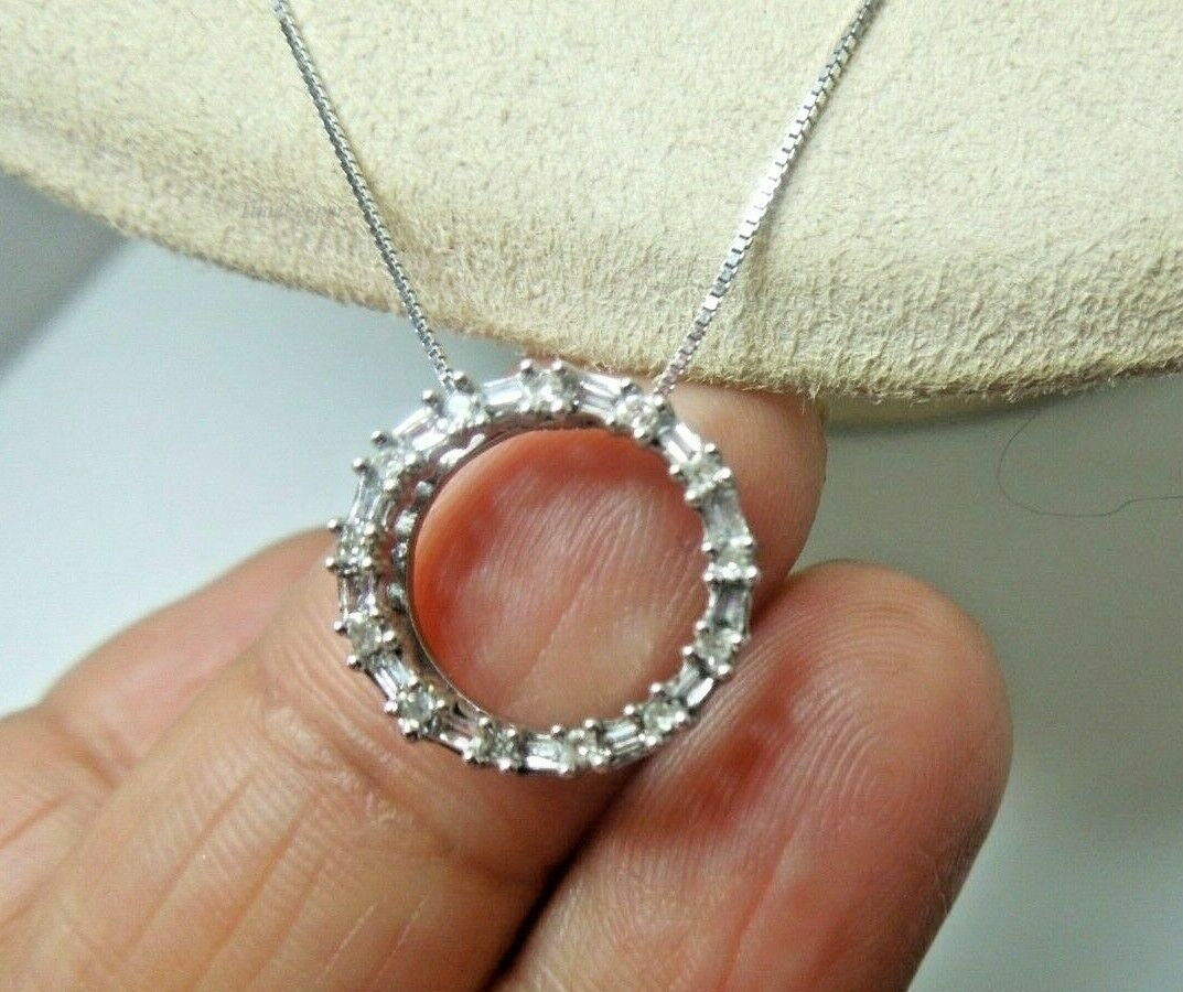 q799 10k White Gold Box Chain 18" with Diamond Pendant .25 cts Necklace Signed