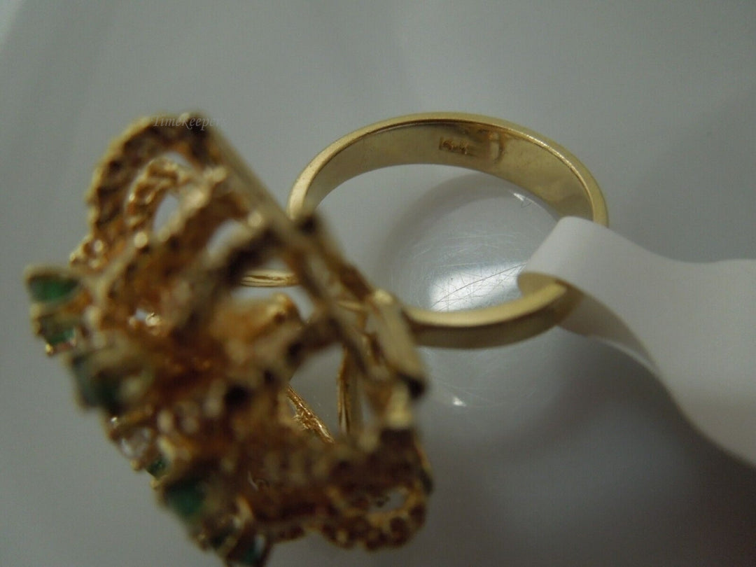 r509 Vintage 14k Yellow Gold Dome Emerald Diamond Ring Size 5.5(USA) Signed