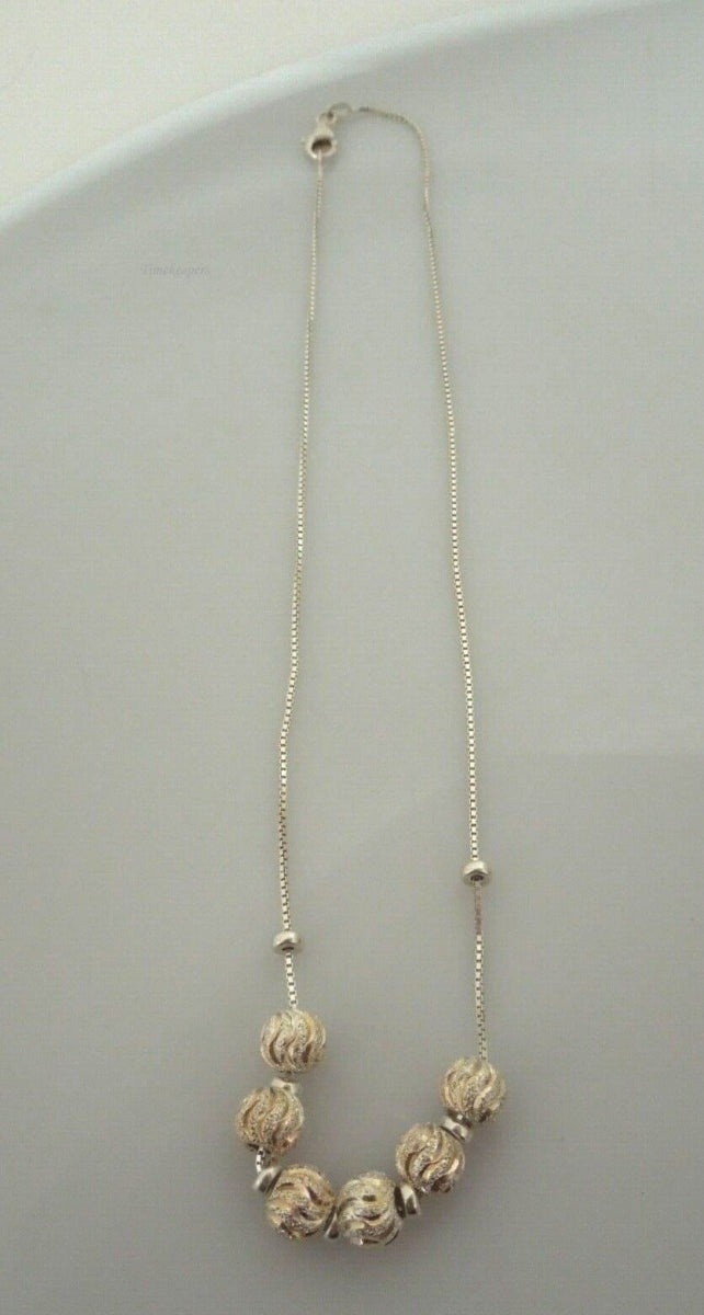 r994 Vintage Elegant Sterling Silver 8mm Laser/Diamond Cut  Beads Necklace 16"Italy