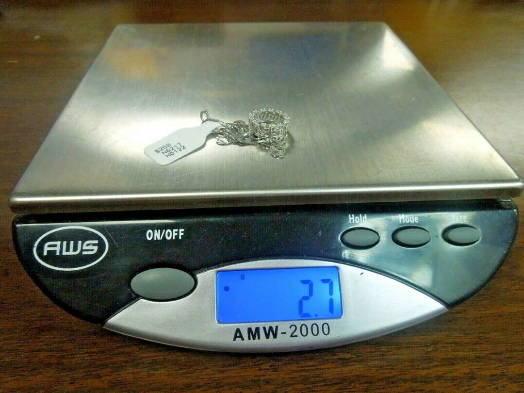 q799 10k White Gold Box Chain 18" with Diamond Pendant .25 cts Necklace Signed