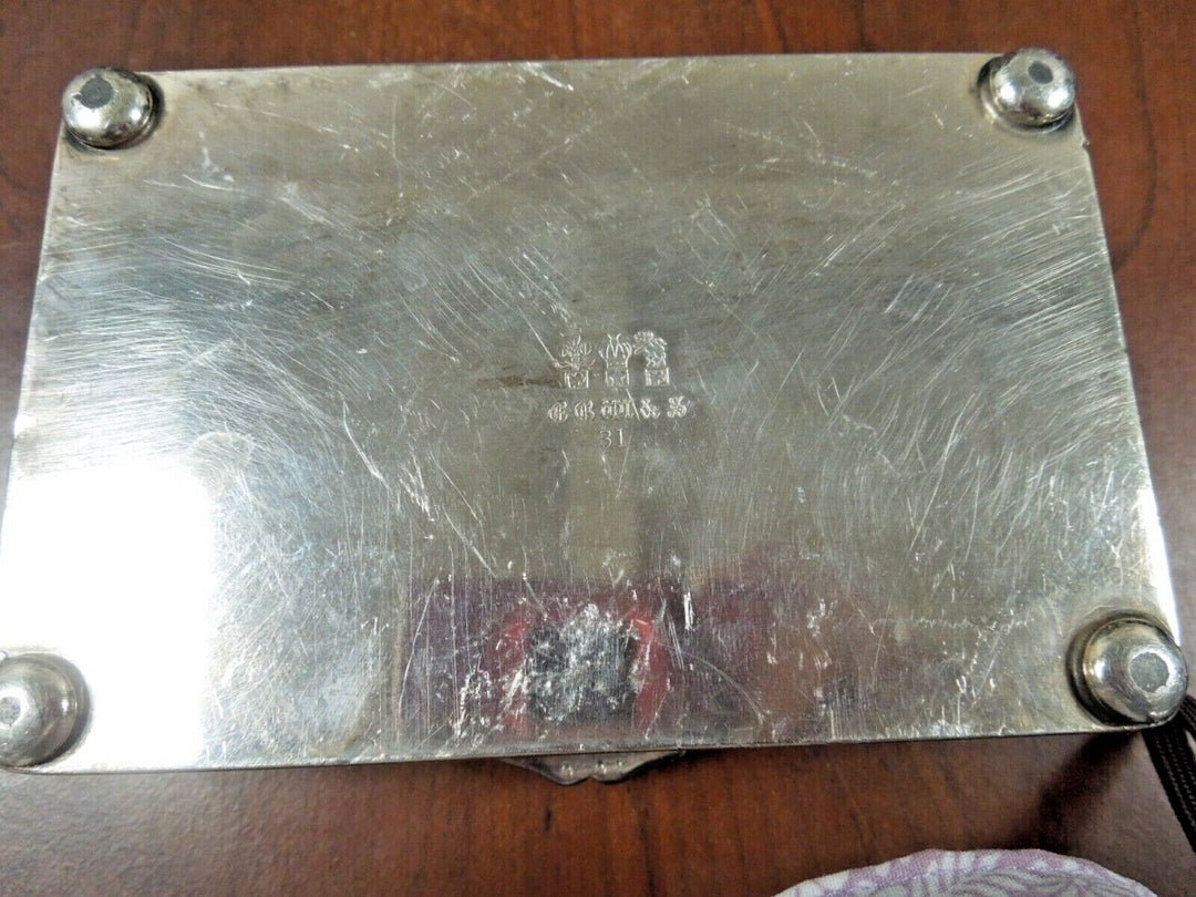 r270 Antique Heavy Silvertone Trinket Jewelry Box with Wooden Box insert