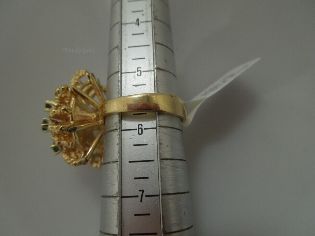 r509 Vintage 14k Yellow Gold Dome Emerald Diamond Ring Size 5.5(USA) Signed
