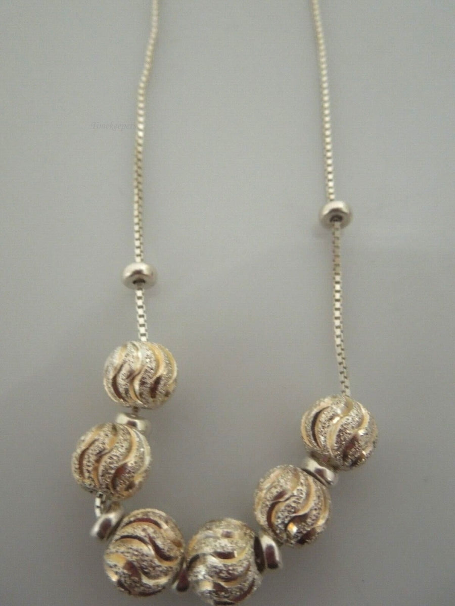 r994 Vintage Elegant Sterling Silver 8mm Laser/Diamond Cut  Beads Necklace 16"Italy