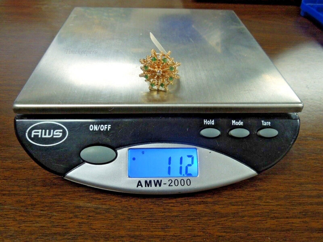 r509 Vintage 14k Yellow Gold Dome Emerald Diamond Ring Size 5.5(USA) Signed