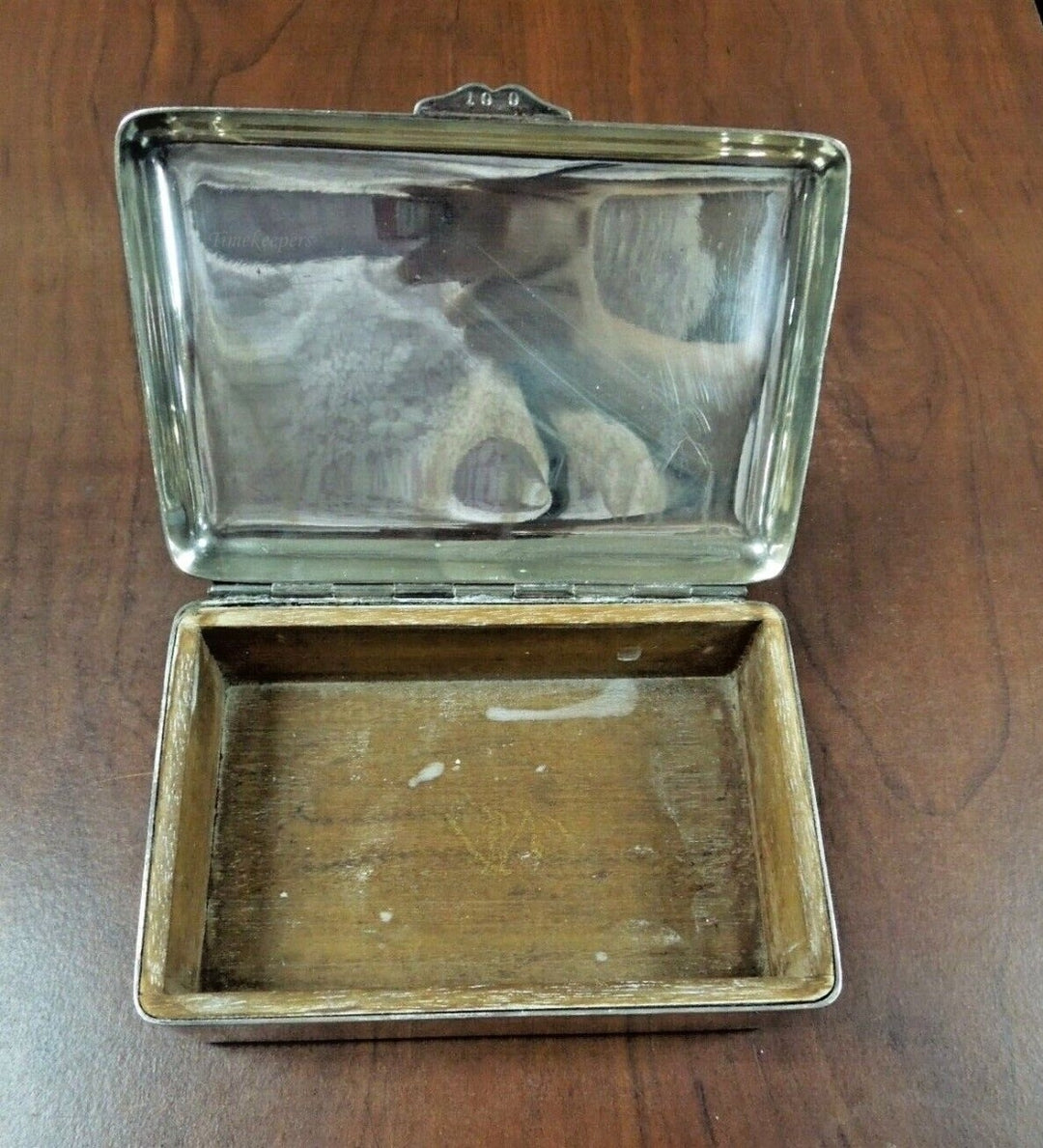 r270 Antique Heavy Silvertone Trinket Jewelry Box with Wooden Box insert