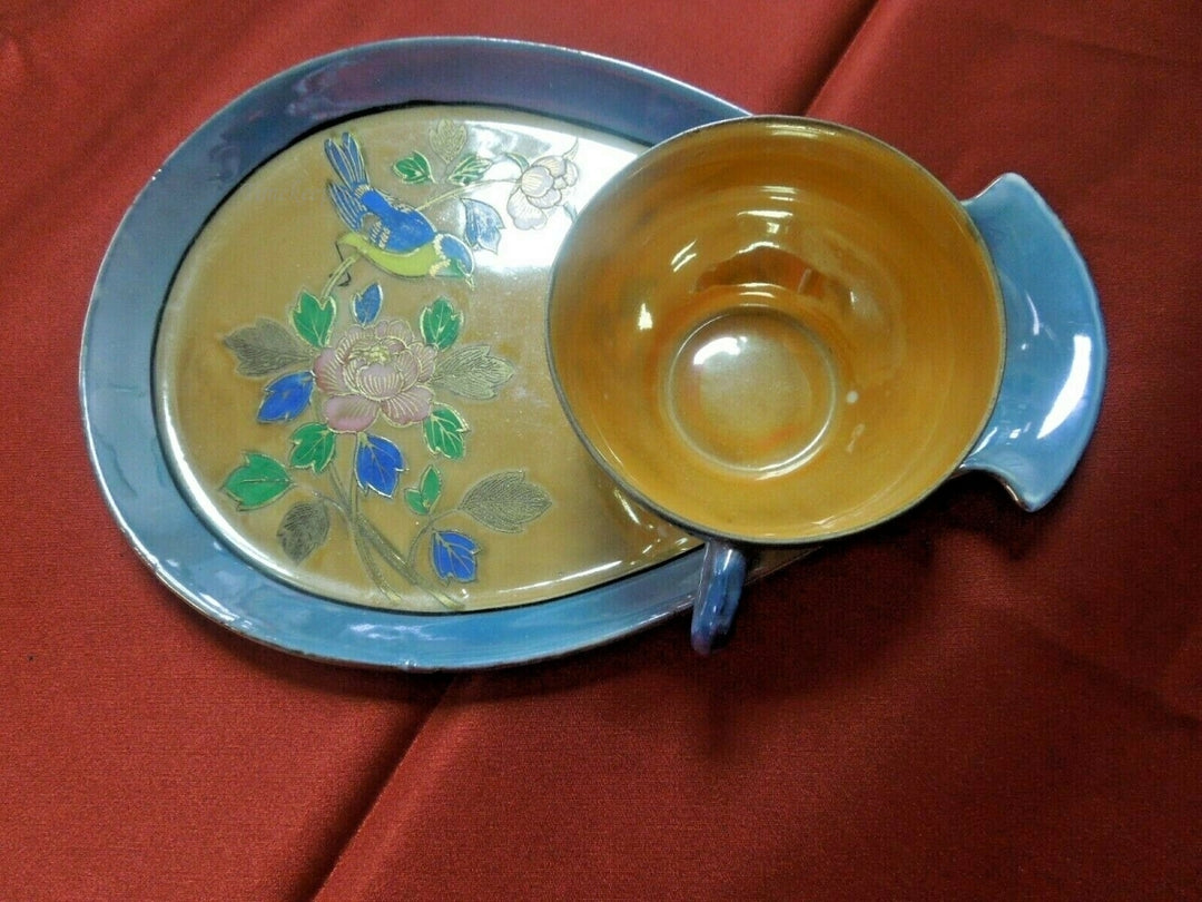 q801 Vintage Lusterware Snack SET Japan Fine Porcelain tea cup & snack plate saucer