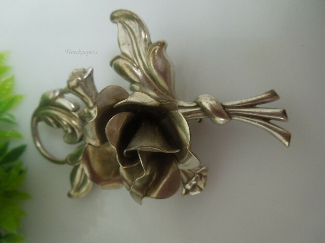 q494 Vintage Sterling Silver Flower Bouquet Pin Brooch