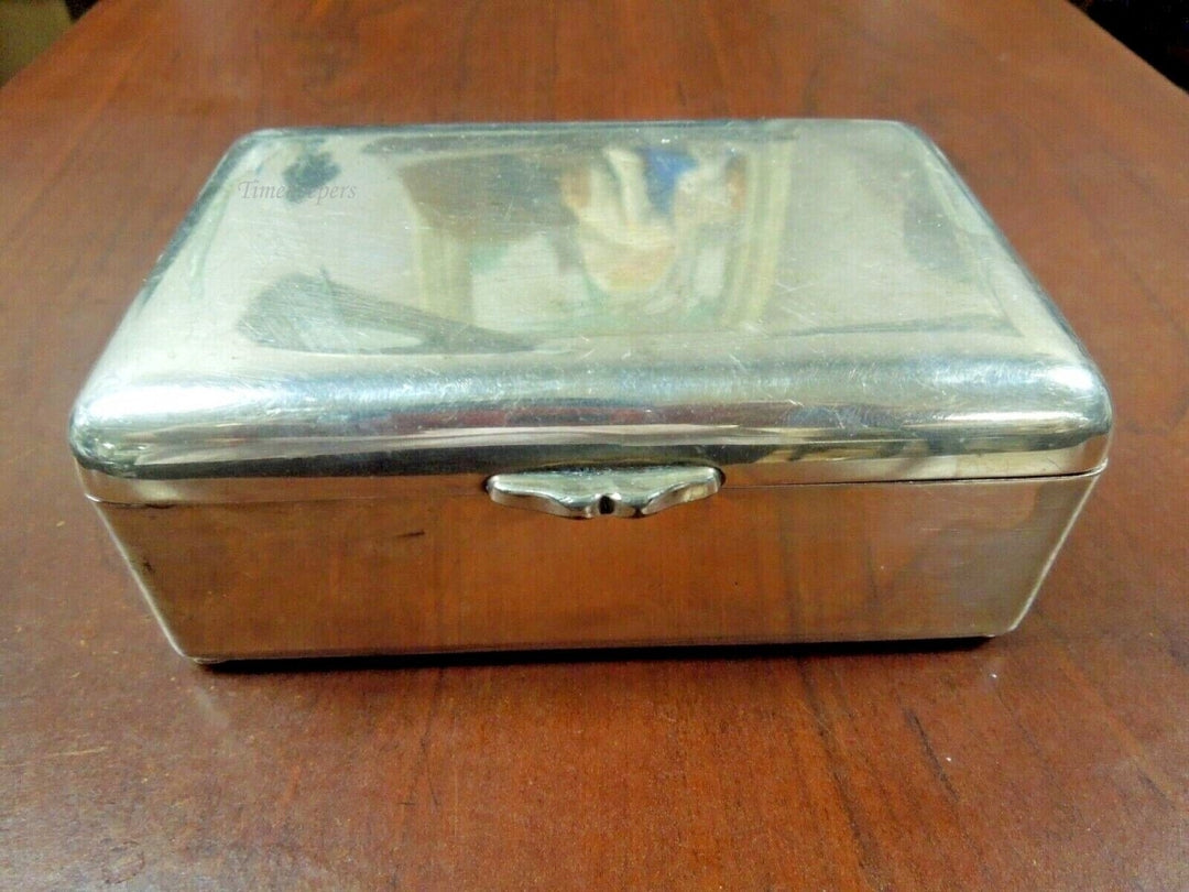 r270 Antique Heavy Silvertone Trinket Jewelry Box with Wooden Box insert