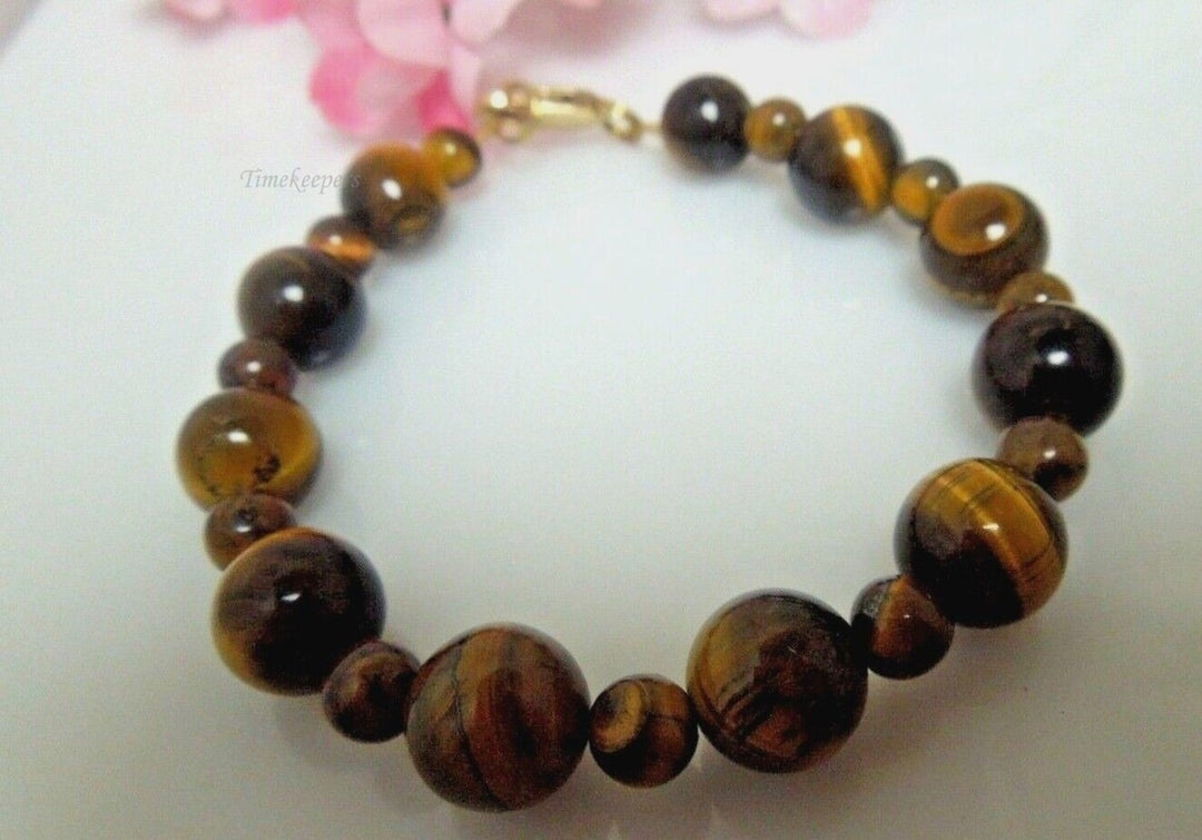 r821 Vintage Tigers Eye Bracelet 10 & 6mm Tiger Eye Bead Bracelet- Couple or Friendship Bracelet Gold Filled Clasp