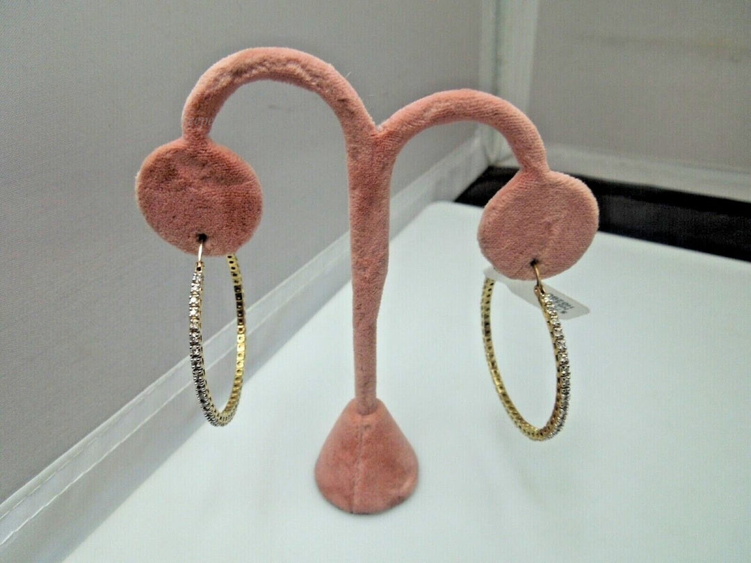 r250 Vintage 10kt Yellow Gold Diamond .50cts Hoop Earrings Signed 9.7g