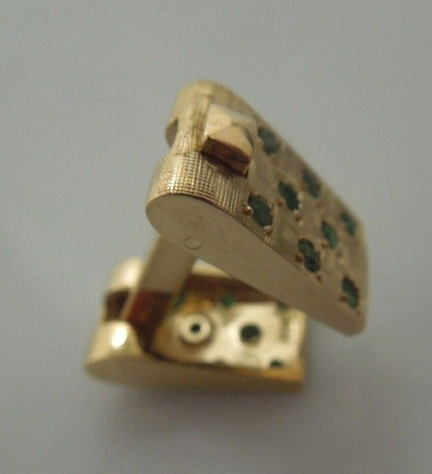 r520 Vintage 14k Yellow Gold Emerald Cufflinks Signed 14.7g