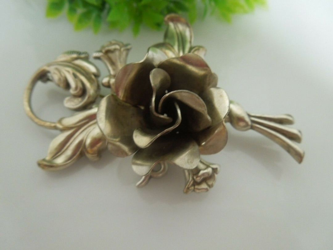 q494 Vintage Sterling Silver Flower Bouquet Pin Brooch