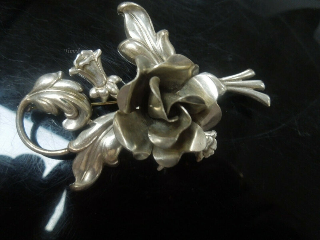 q494 Vintage Sterling Silver Flower Bouquet Pin Brooch