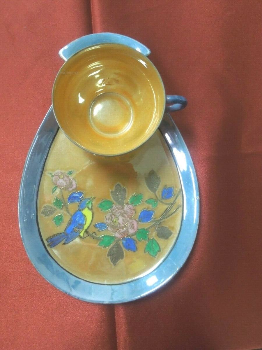q801 Vintage Lusterware Snack SET Japan Fine Porcelain tea cup & snack plate saucer