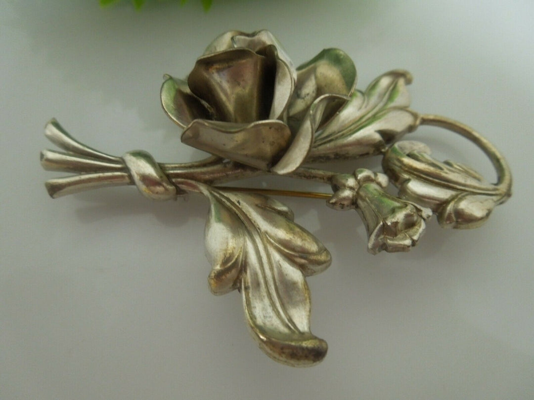 q494 Vintage Sterling Silver Flower Bouquet Pin Brooch