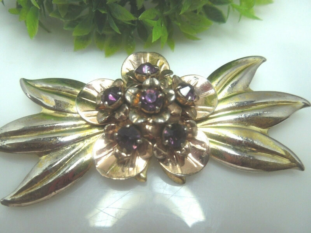 q495 Vintage Sterling Silver Flower Leaf Gold Wash Pin Brooch
