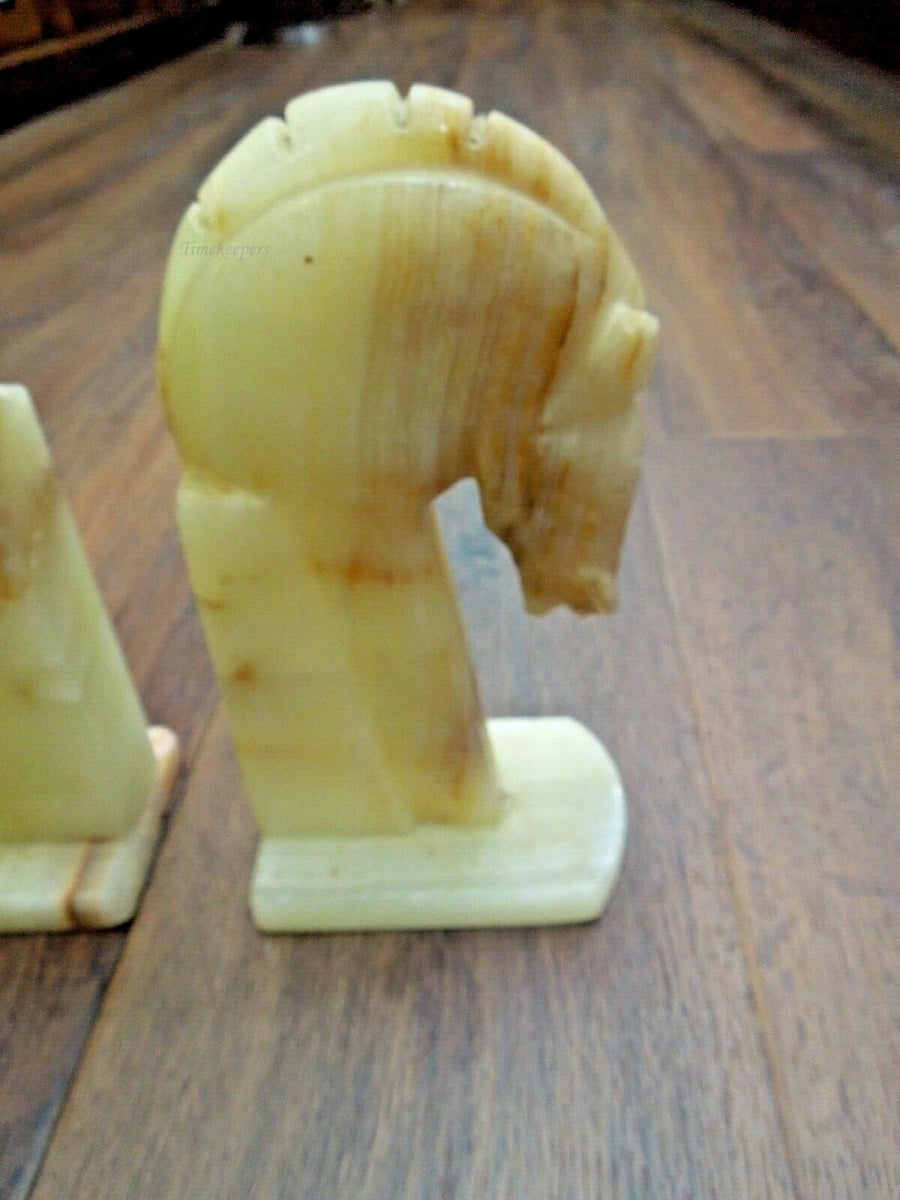 r924 Vintage Trojan Horse Head Bookends ~ Carved Marble Stone Bookends ~ 8-1/2" Set of 2  