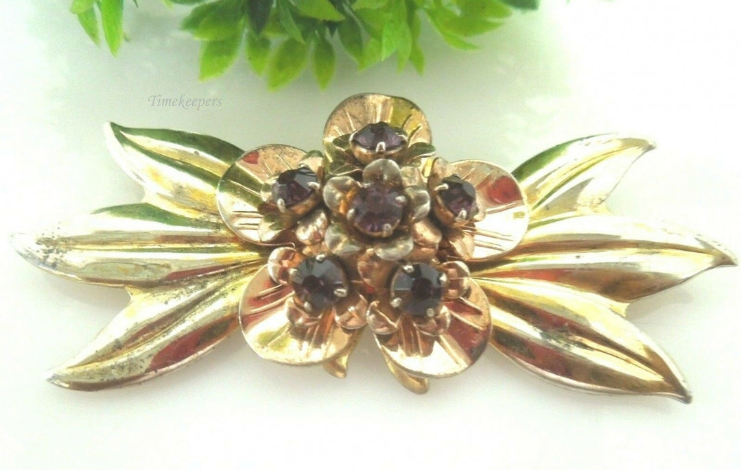 q495 Vintage Sterling Silver Flower Leaf Gold Wash Pin Brooch