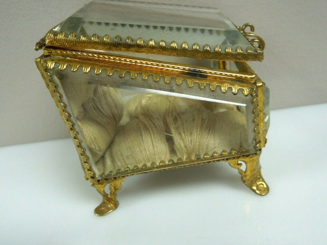 q887 Antique French Beveled Glass Brass miniature Jewelry Box/ Pocket Watch holder/ or Vitrine Display Case  (**Pocket Watch Not Included**)