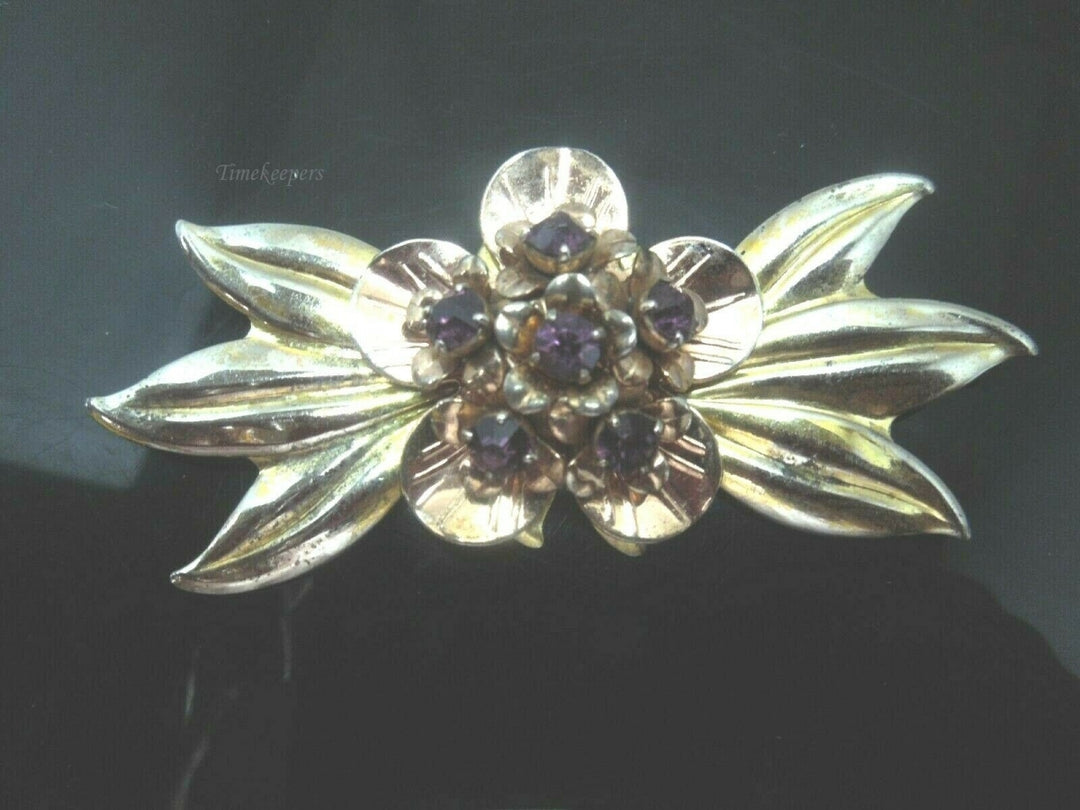 q495 Vintage Sterling Silver Flower Leaf Gold Wash Pin Brooch