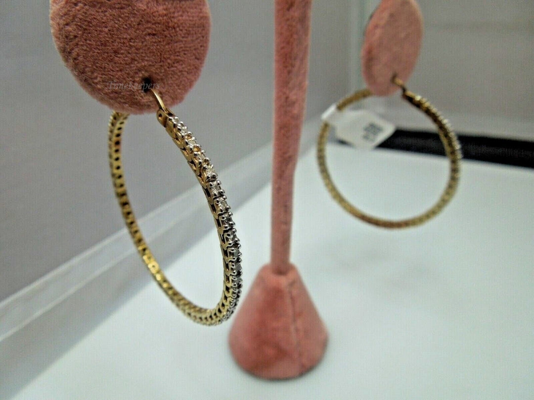 r250 Vintage 10kt Yellow Gold Diamond .50cts Hoop Earrings Signed 9.7g