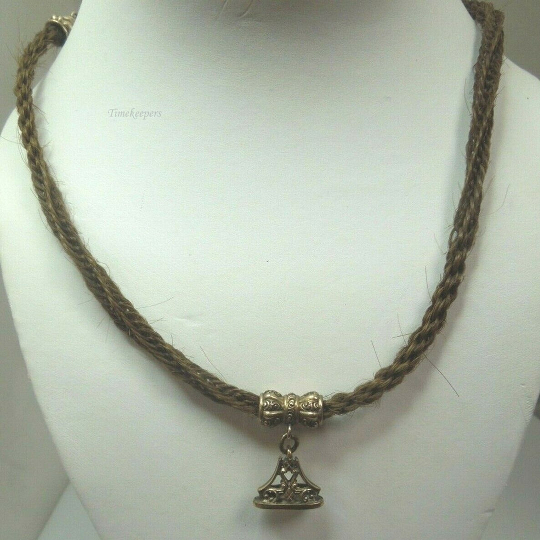 c591 Handsome Victorian Era Woven Hair Vest Chain with Gold Filled Pendant
