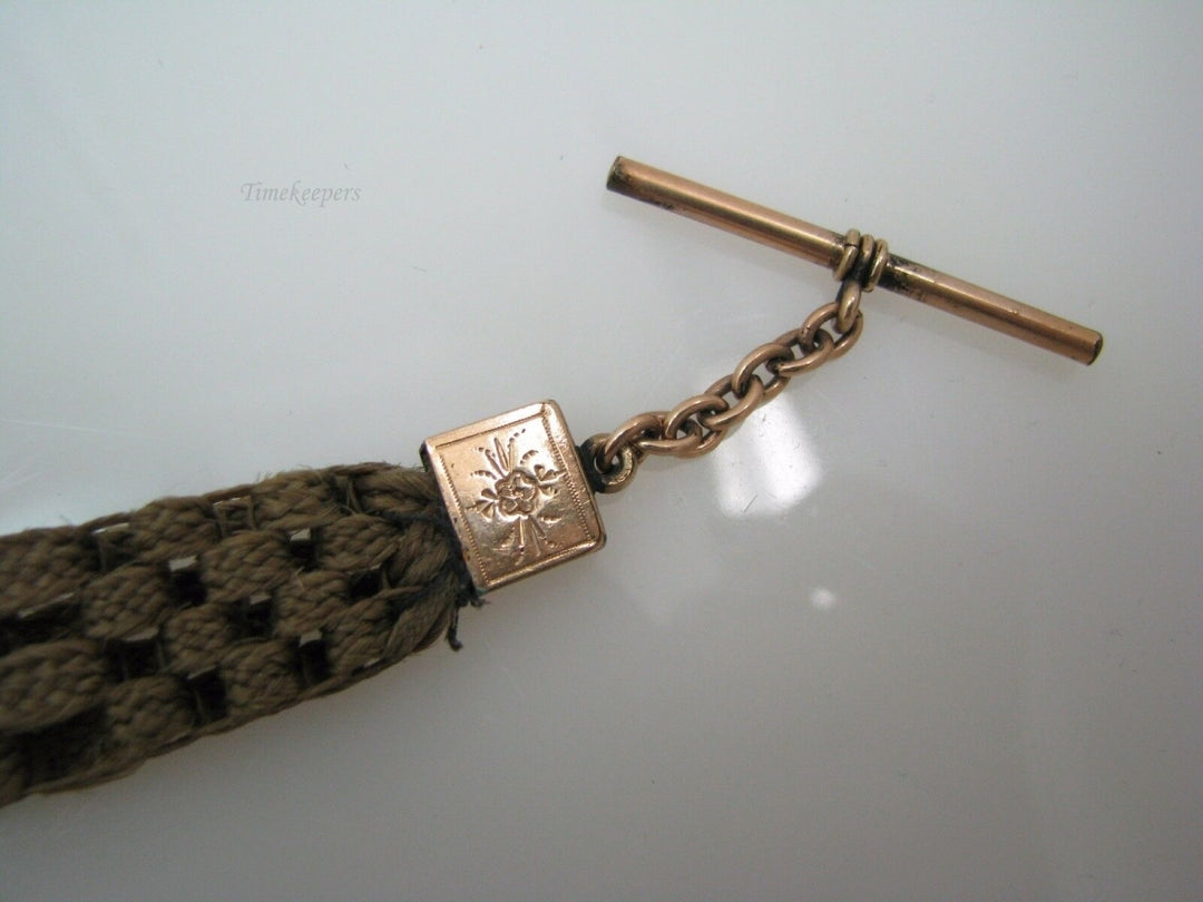 b021 Victorian Era Woven Hair Vest Chain with 10k Yellow Gold Findings
