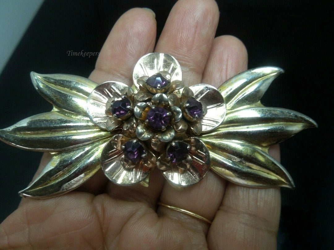 q495 Vintage Sterling Silver Flower Leaf Gold Wash Pin Brooch