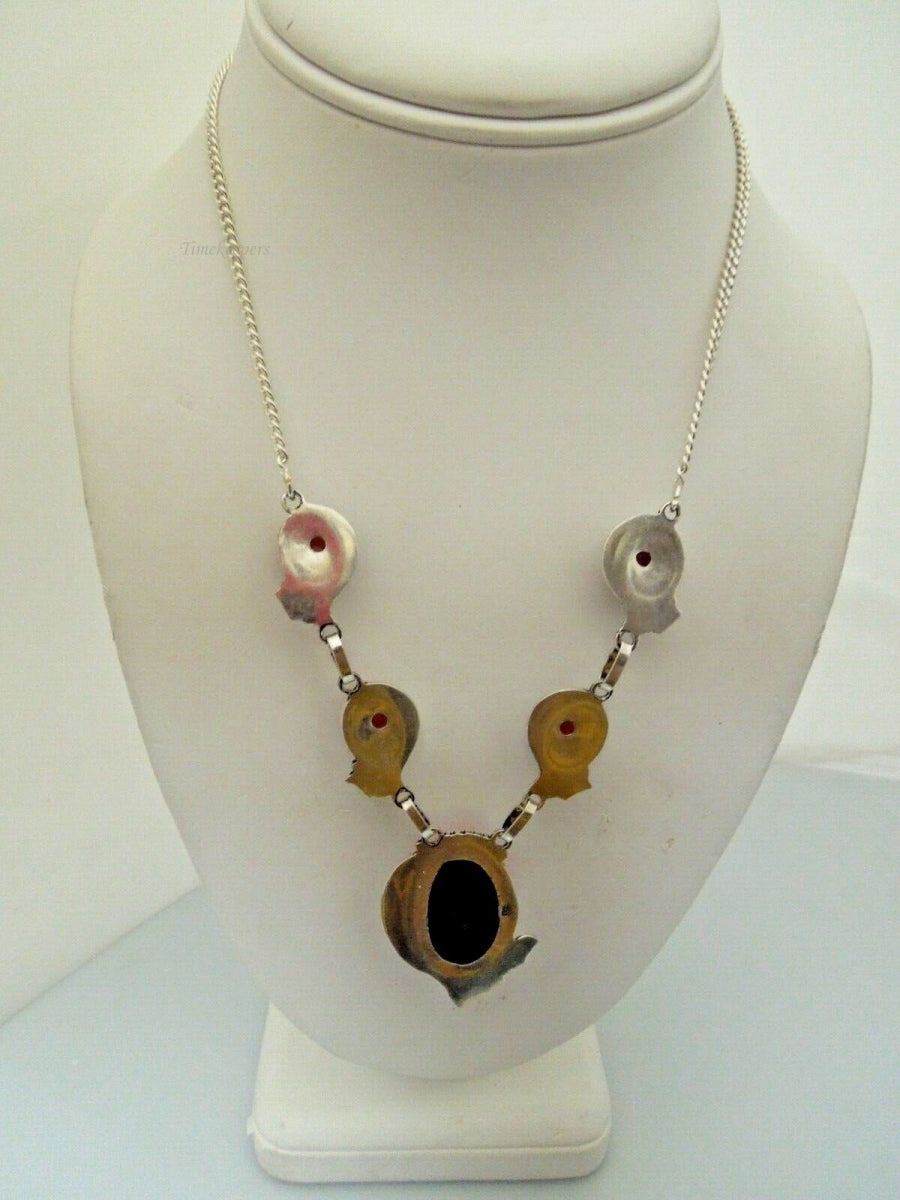 r623 Stunning Beautiful Necklace and Red Carnelian Gemstone and faux pink stone framed in Sterling Silver Pendant 20" 