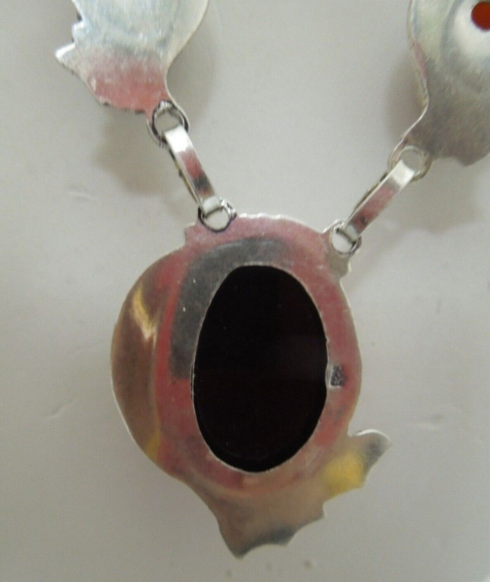 r623 Stunning Beautiful Necklace and Red Carnelian Gemstone and faux pink stone framed in Sterling Silver Pendant 20" 