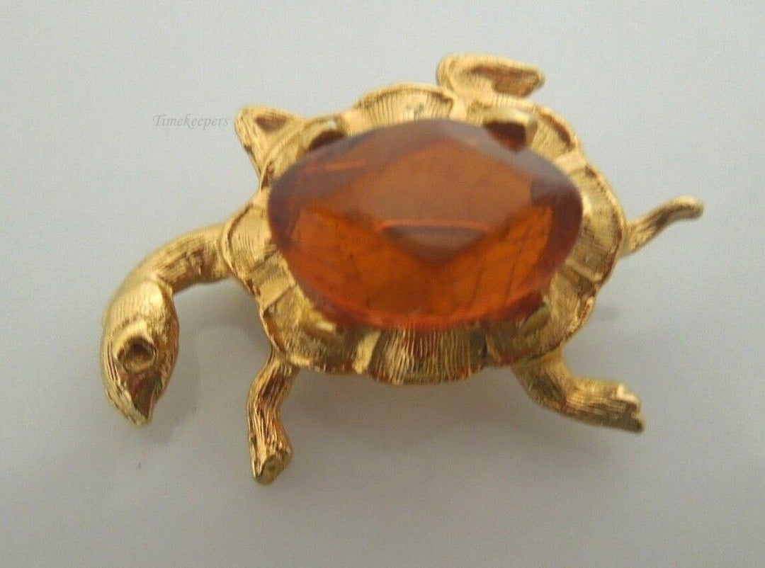 s029 Yellow Gold tone 'Turtle' Brooch - Vintage French Pin Brooch