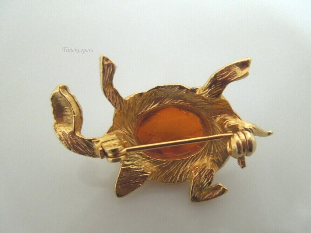 s029 Yellow Gold tone 'Turtle' Brooch - Vintage French Pin Brooch