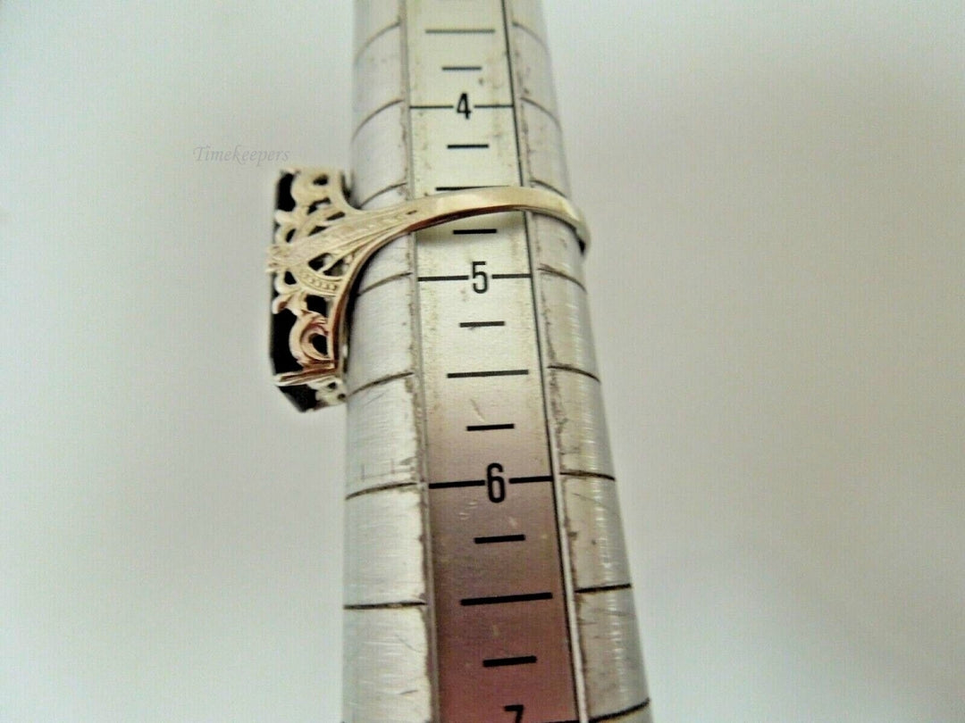 r759 14kt Vintage White Gold Onyx Filigree Ring Size 4.75 Signed