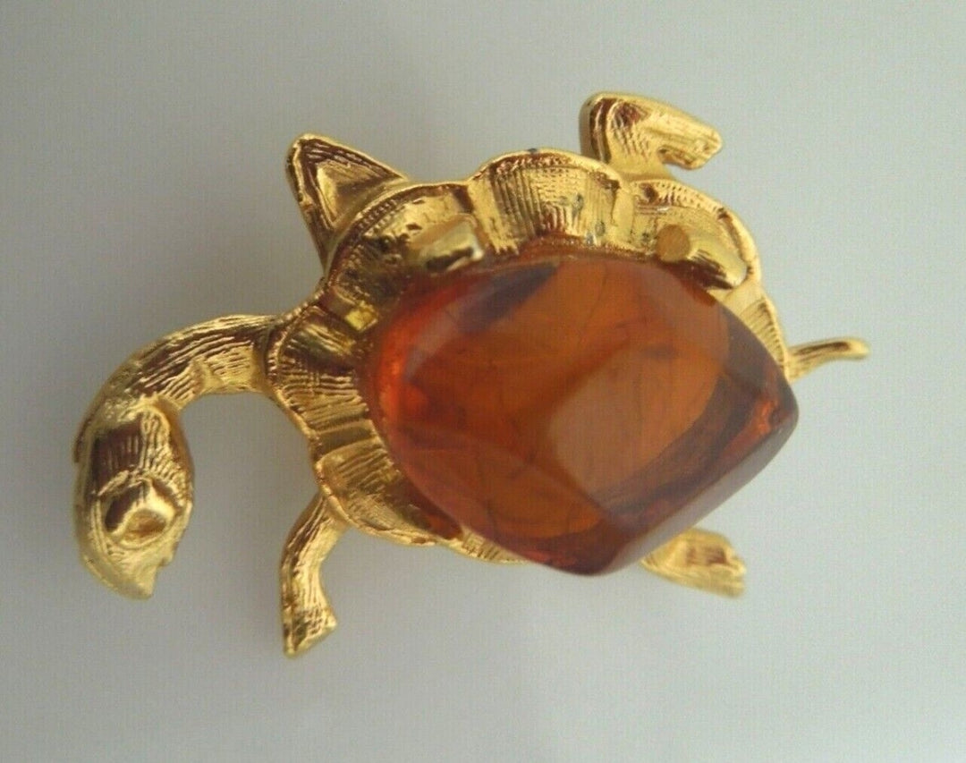 s029 Yellow Gold tone 'Turtle' Brooch - Vintage French Pin Brooch