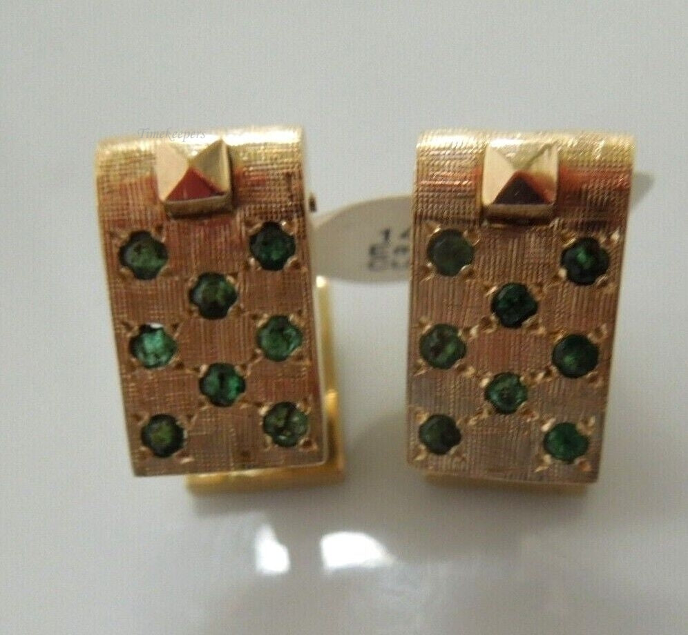r520 Vintage 14k Yellow Gold Emerald Cufflinks Signed 14.7g
