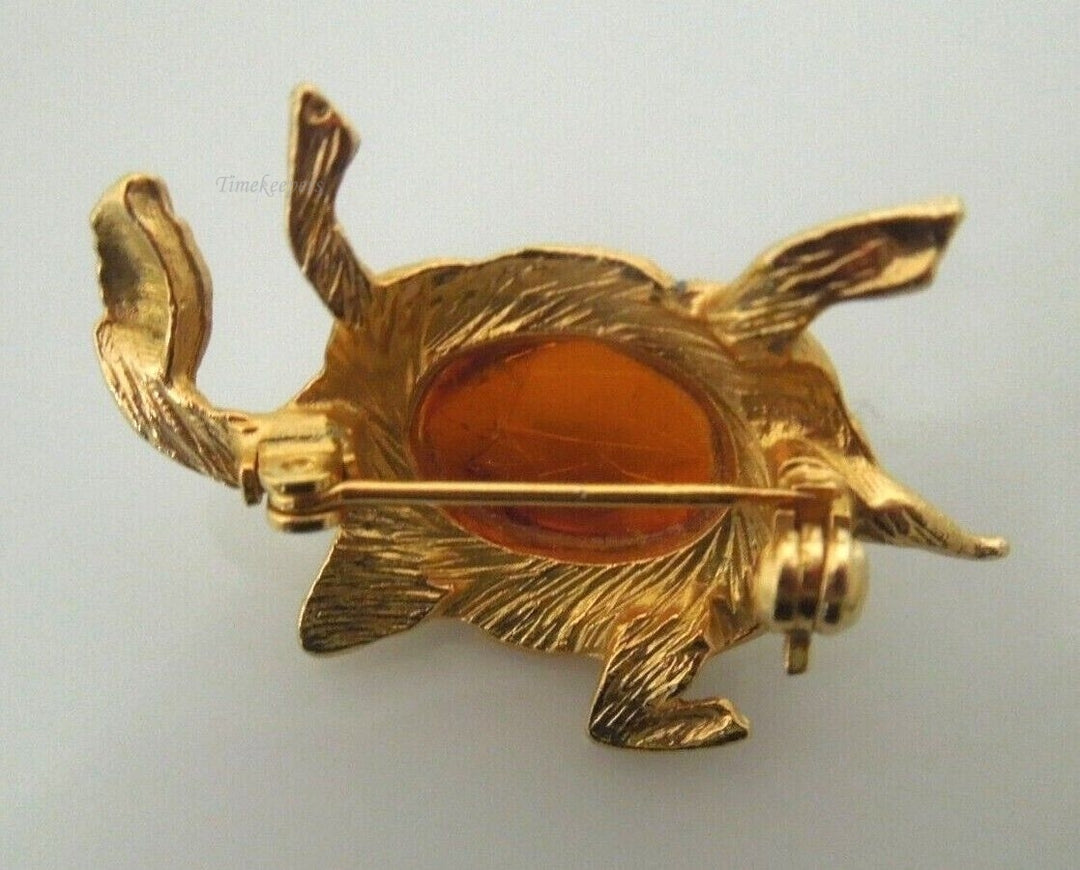 s029 Yellow Gold tone 'Turtle' Brooch - Vintage French Pin Brooch