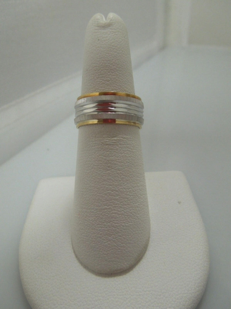 r497 Vintage Keepsake 14k White Yellow Gold Etched Wedding Band Size 6.6 Signed